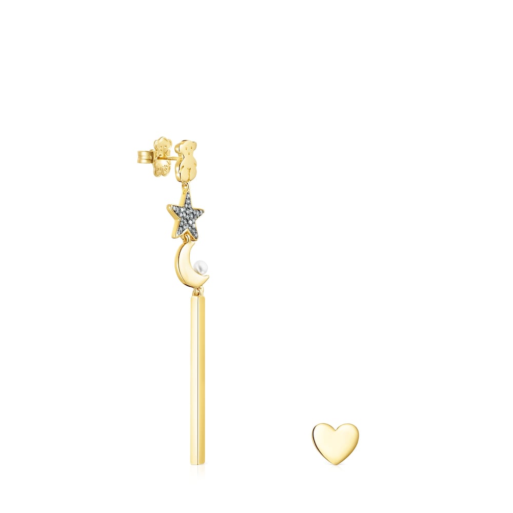 Lange Ohrringe Nocturne aus Vermeil-Gold mit Diamanten und Perle