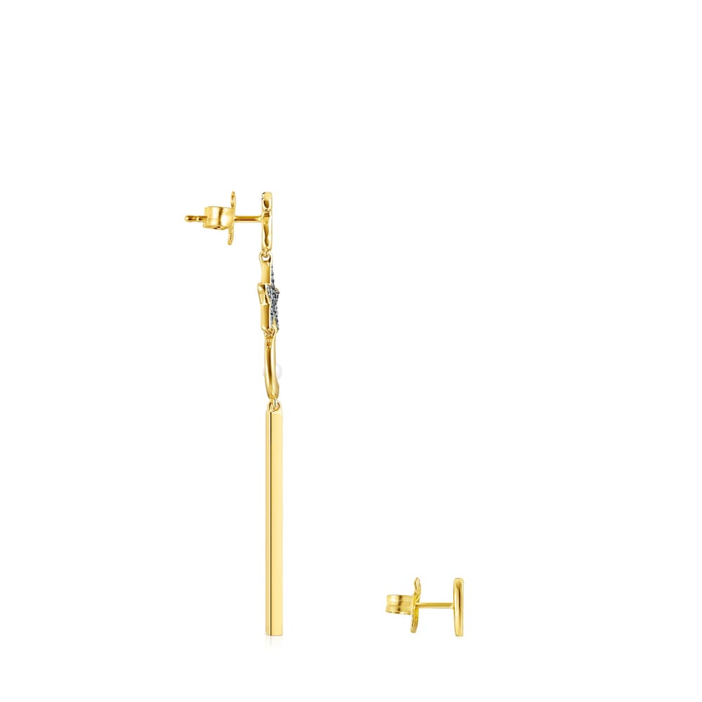 Lange Ohrringe Nocturne aus Vermeil-Gold mit Diamanten und Perle
