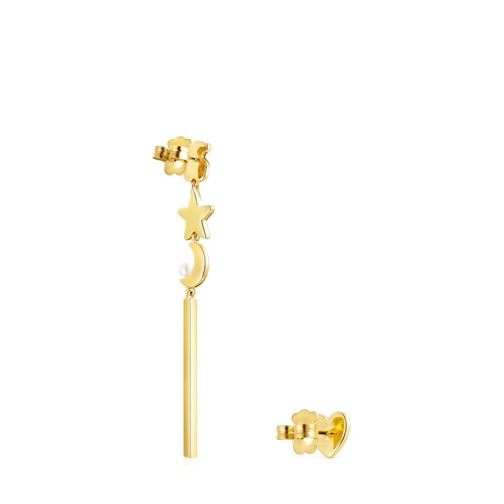 Lange Ohrringe Nocturne aus Vermeil-Gold mit Diamanten und Perle