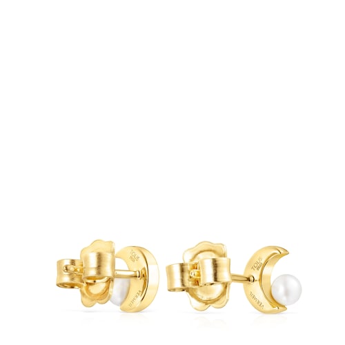 Nocturne half-moon Earrings in Silver Vermeil with Diamonds and Pearl