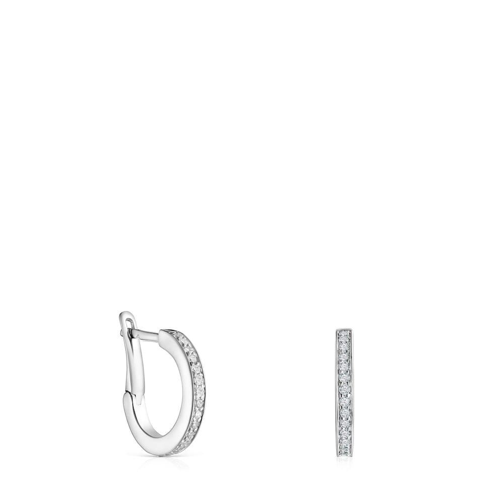 Pendientes aro peque&ntilde;os disco de plata y diamantes Nocturne