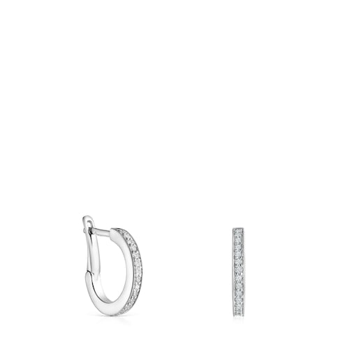 Pendientes aro peque&ntilde;os disco de plata y diamantes Nocturne