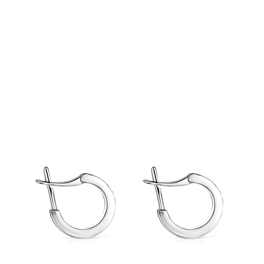 Pendientes aro peque&ntilde;os disco de plata y diamantes Nocturne