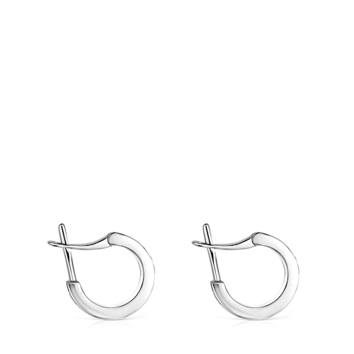 Pendientes aro pequeños disco de plata y diamantes Nocturne