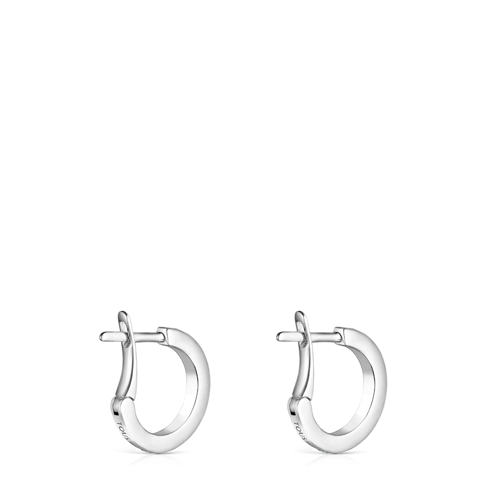 Pendientes aro peque&ntilde;os disco de plata y diamantes Nocturne