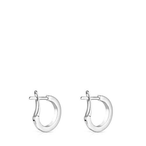 Pendientes aro pequeños disco de plata y diamantes Nocturne