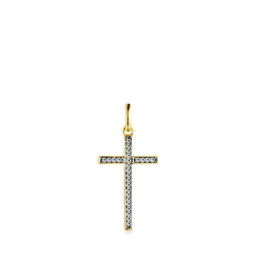 Colgante cruz con ba&ntilde;o de oro 18 kt sobre plata y diamantes Nocturne