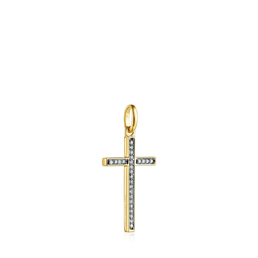 Colgante cruz con baño de oro 18 kt sobre plata y diamantes Nocturne image number 1