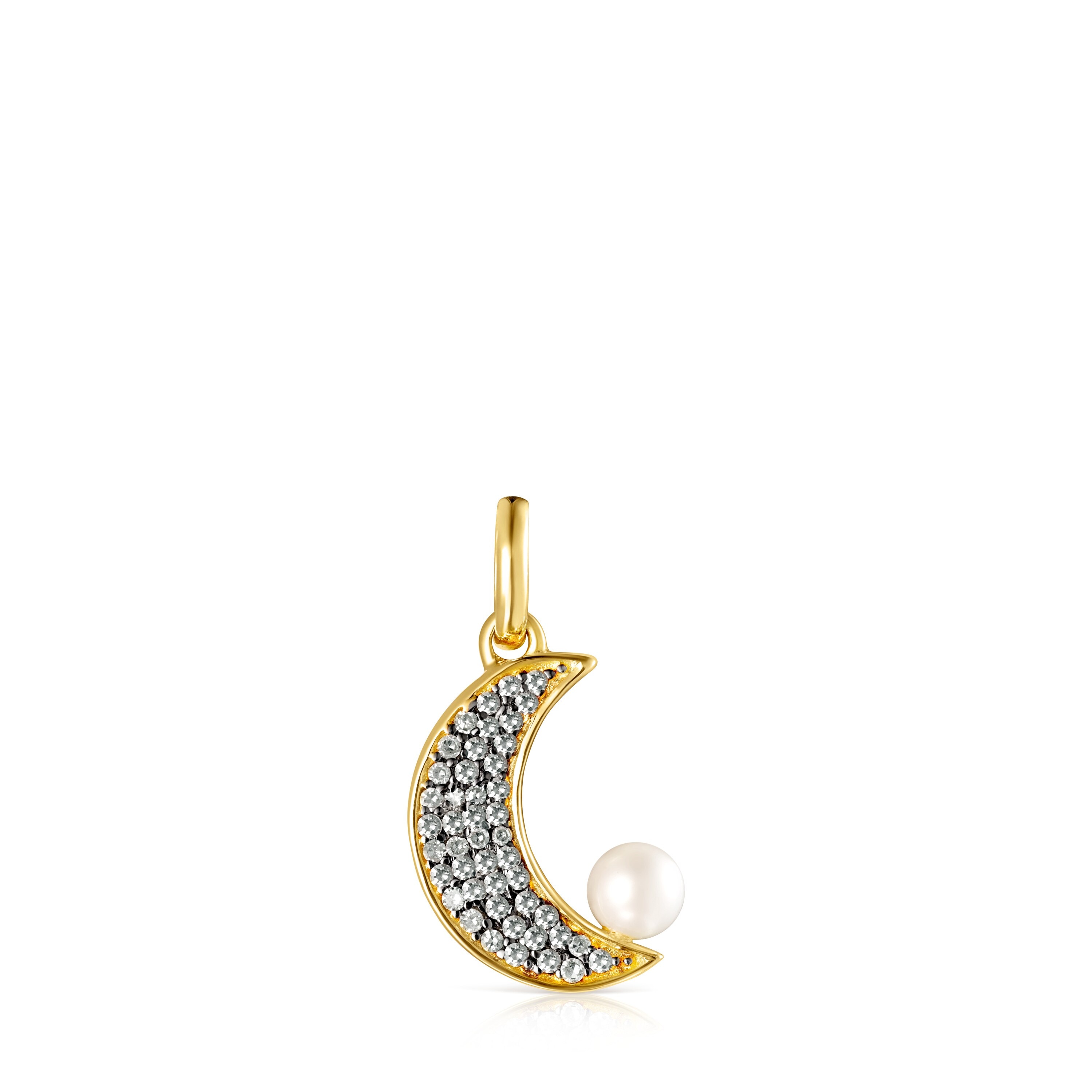 Nocturne half-moon Pendant in 18K gold vermeil with Diamonds and Pearl