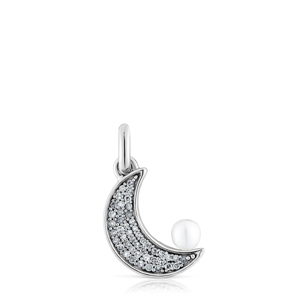 Nocturne moon pendant in silver with diamonds and cultured pearl
