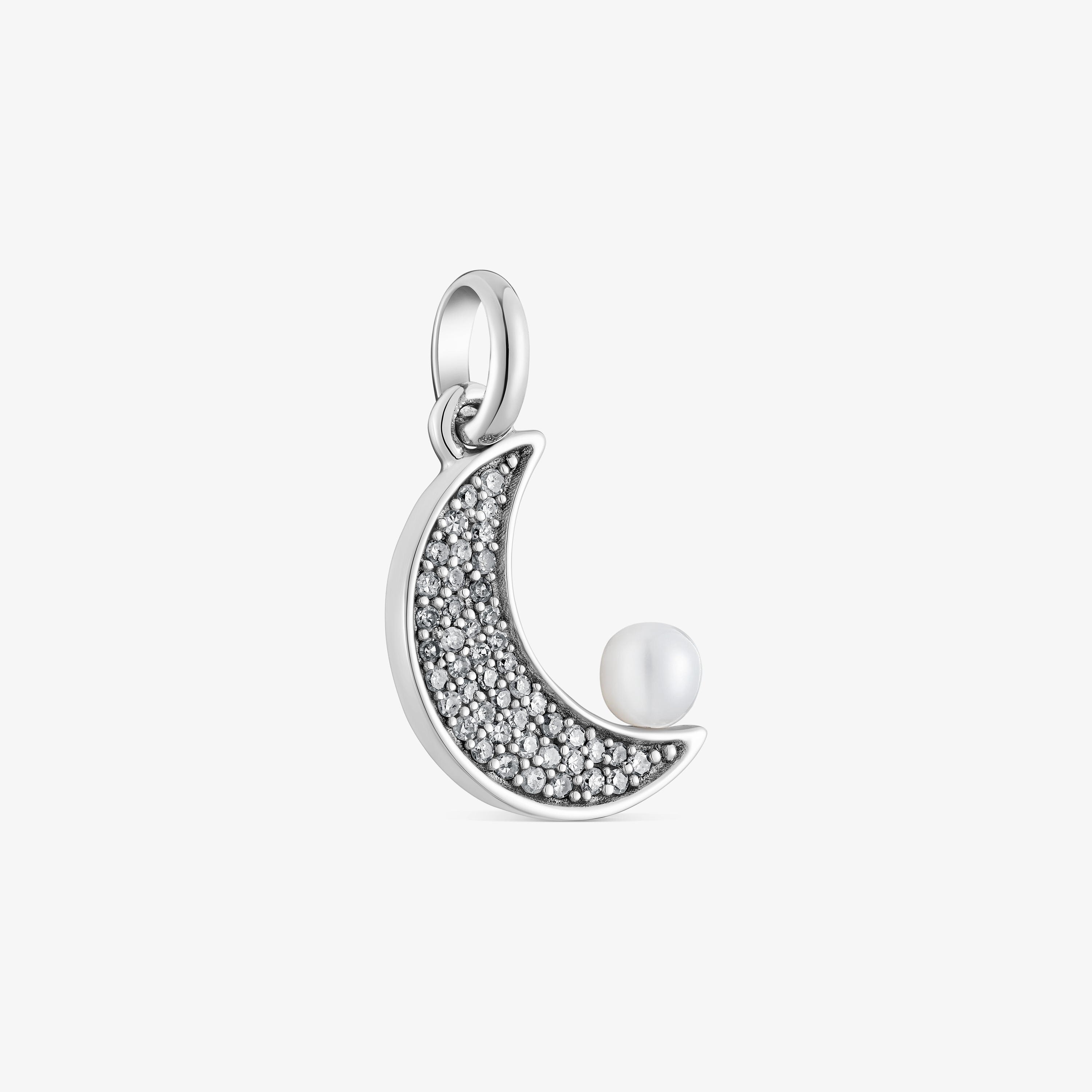 Nocturne moon pendant in silver with diamonds and cultured pearl