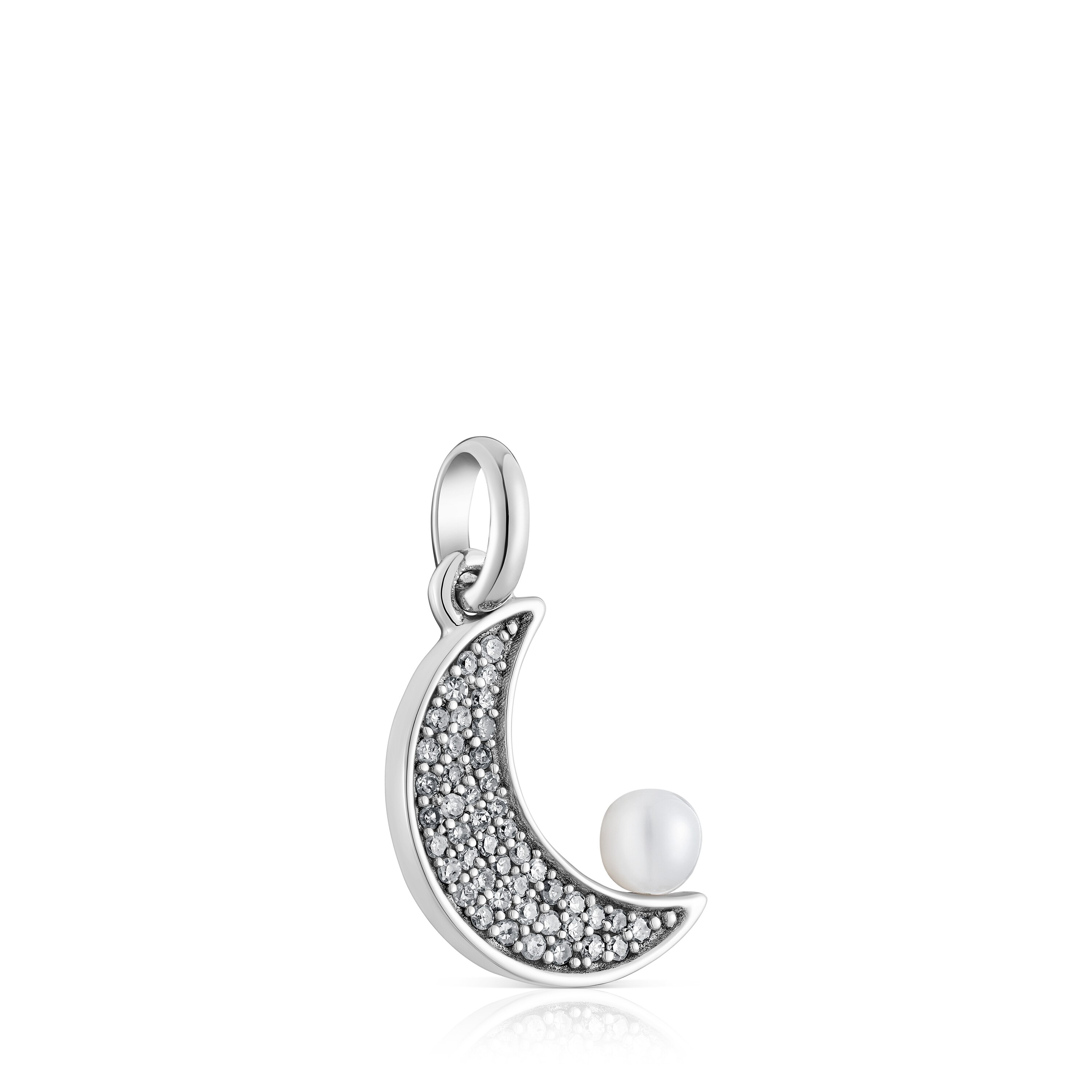 Nocturne moon pendant in silver with diamonds and cultured pearl