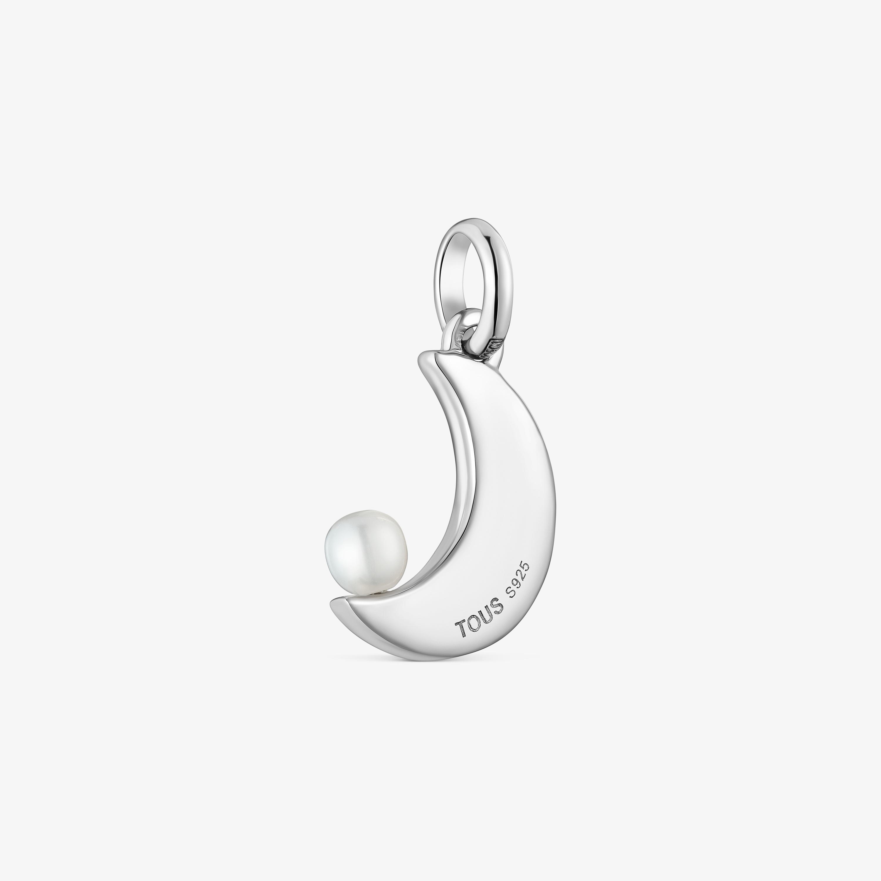 Nocturne moon pendant in silver with diamonds and cultured pearl