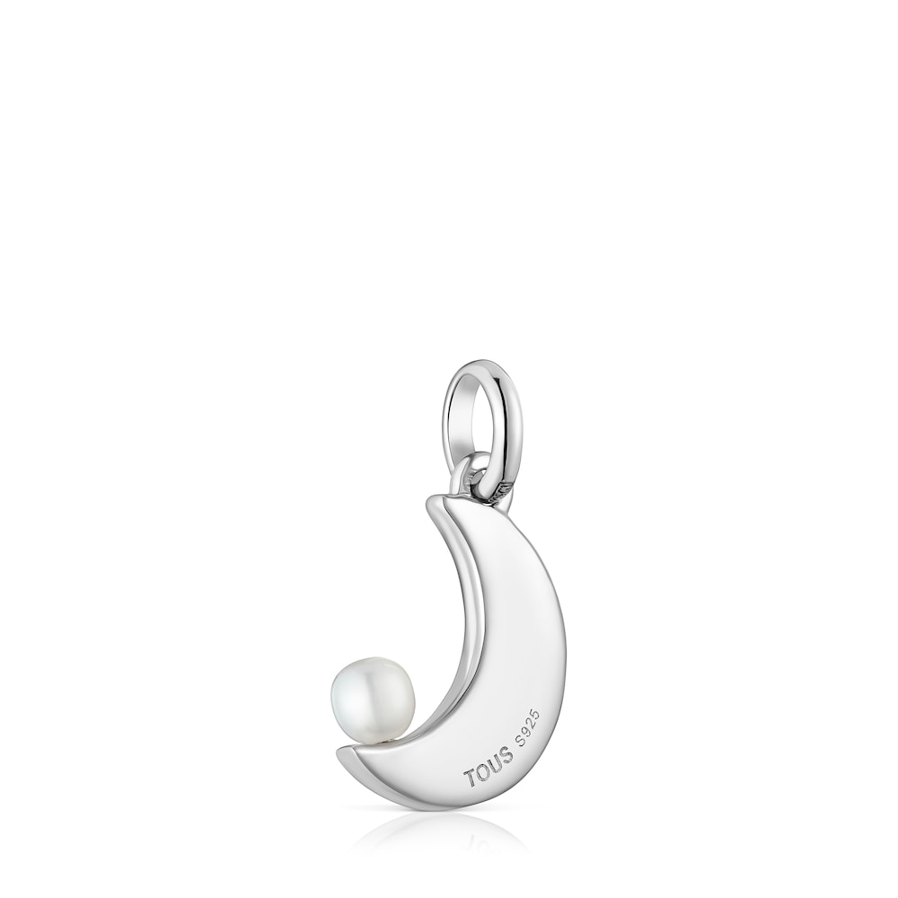 Nocturne moon pendant in silver with diamonds and cultured pearl