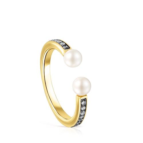 Anillo de plata vermeil, diamantes y perlas Nocturne