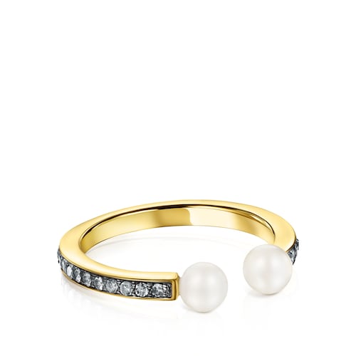 Anillo de plata vermeil, diamantes y perlas Nocturne