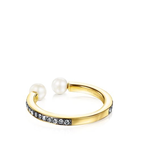 Anillo de plata vermeil, diamantes y perlas Nocturne