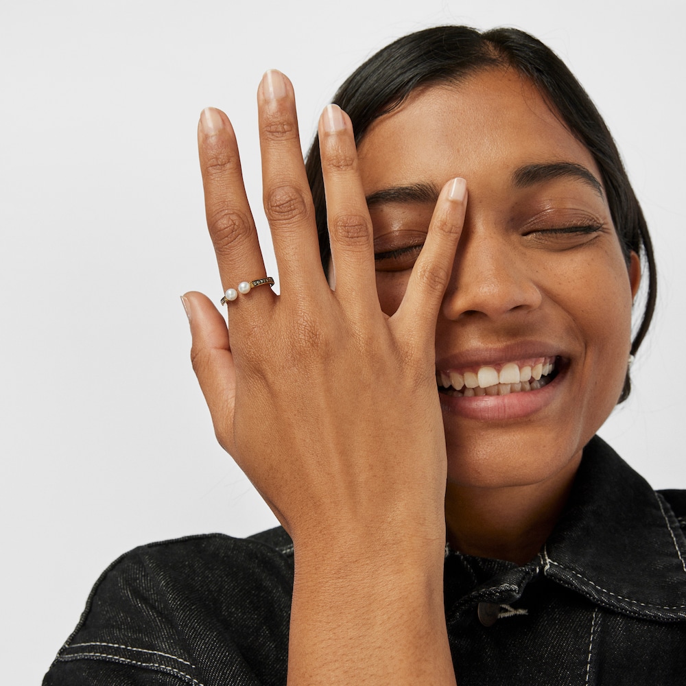 Nocturne Ring in 18K gold vermeil with Diamonds and Pearls