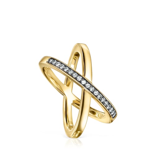 Anillo cruzado de plata vermeil y diamantes 0,19ct Nocturne