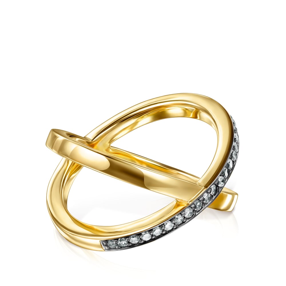 Anillo Nocturne cruzado con ba&ntilde;o de oro 18 kt sobre plata y Diamantes
