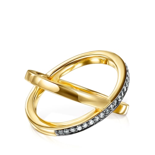Anillo cruzado de plata vermeil y diamantes 0,19ct Nocturne