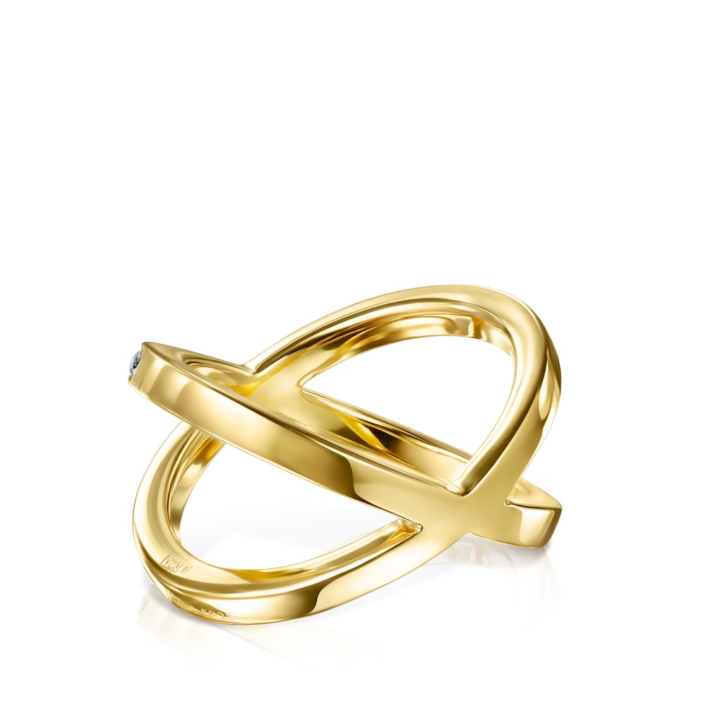Anillo Nocturne cruzado con ba&ntilde;o de oro 18 kt sobre plata y Diamantes