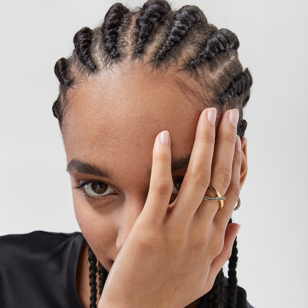 Anillo Nocturne cruzado con ba&ntilde;o de oro 18 kt sobre plata y Diamantes