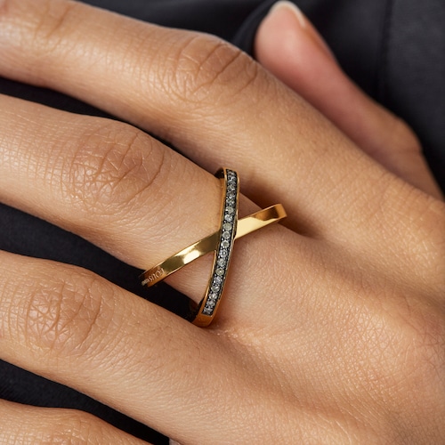 Anillo cruzado de plata vermeil y diamantes 0,19ct Nocturne