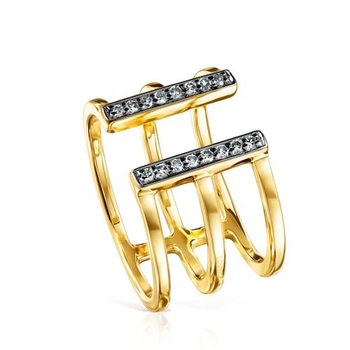 Anillo triple Noctune con ba&ntilde;o de oro 18 kt sobre plata y Diamantes