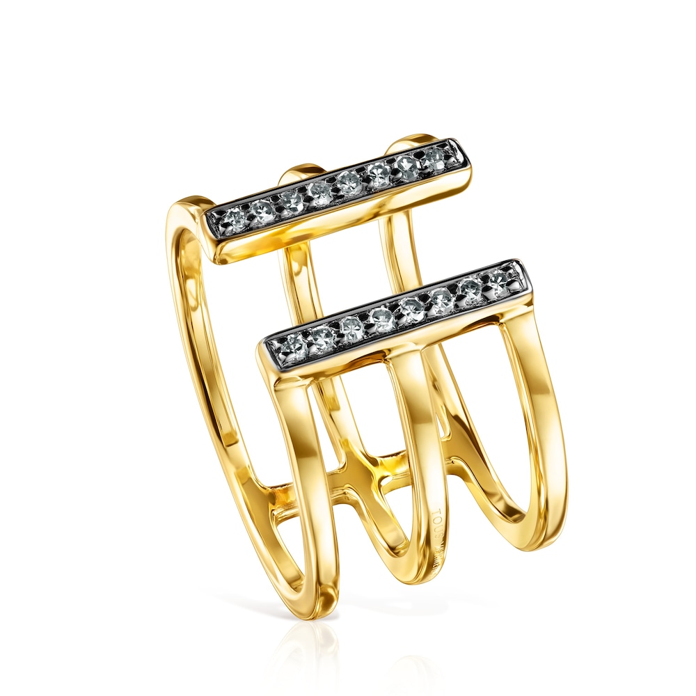 Anillo triple con baño de oro 18 kt sobre plata y diamantes Noctune image number 0