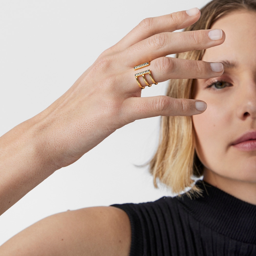 Nocturne triple Ring in 18K gold vermeil with Diamonds