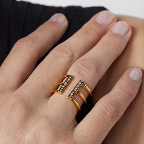 Nocturne triple Ring in Silver Vermeil with Diamonds