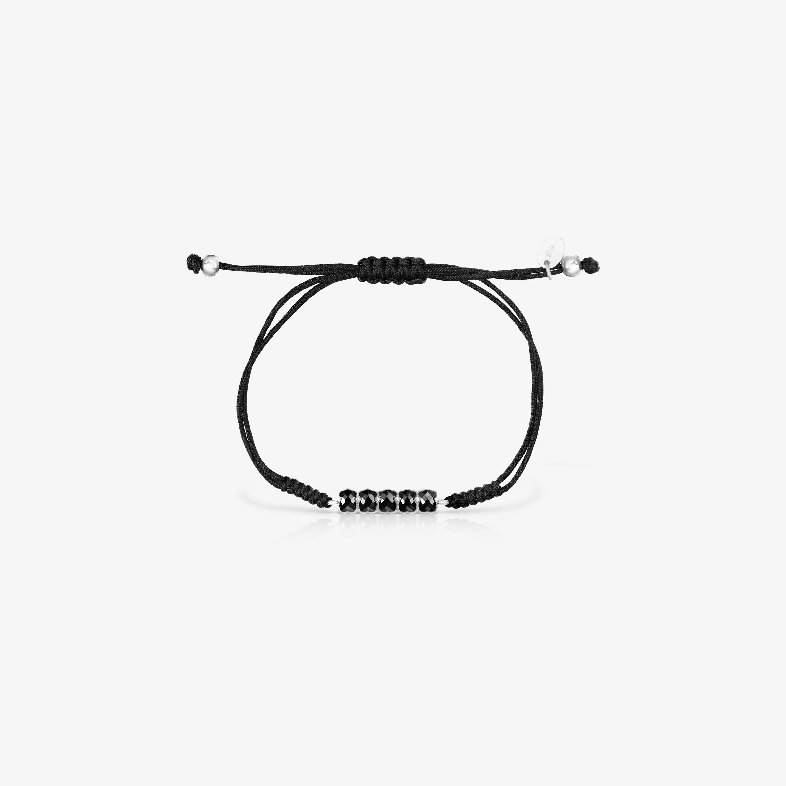 Mini Onix Bracelet in Silver with Onyx and black Cord