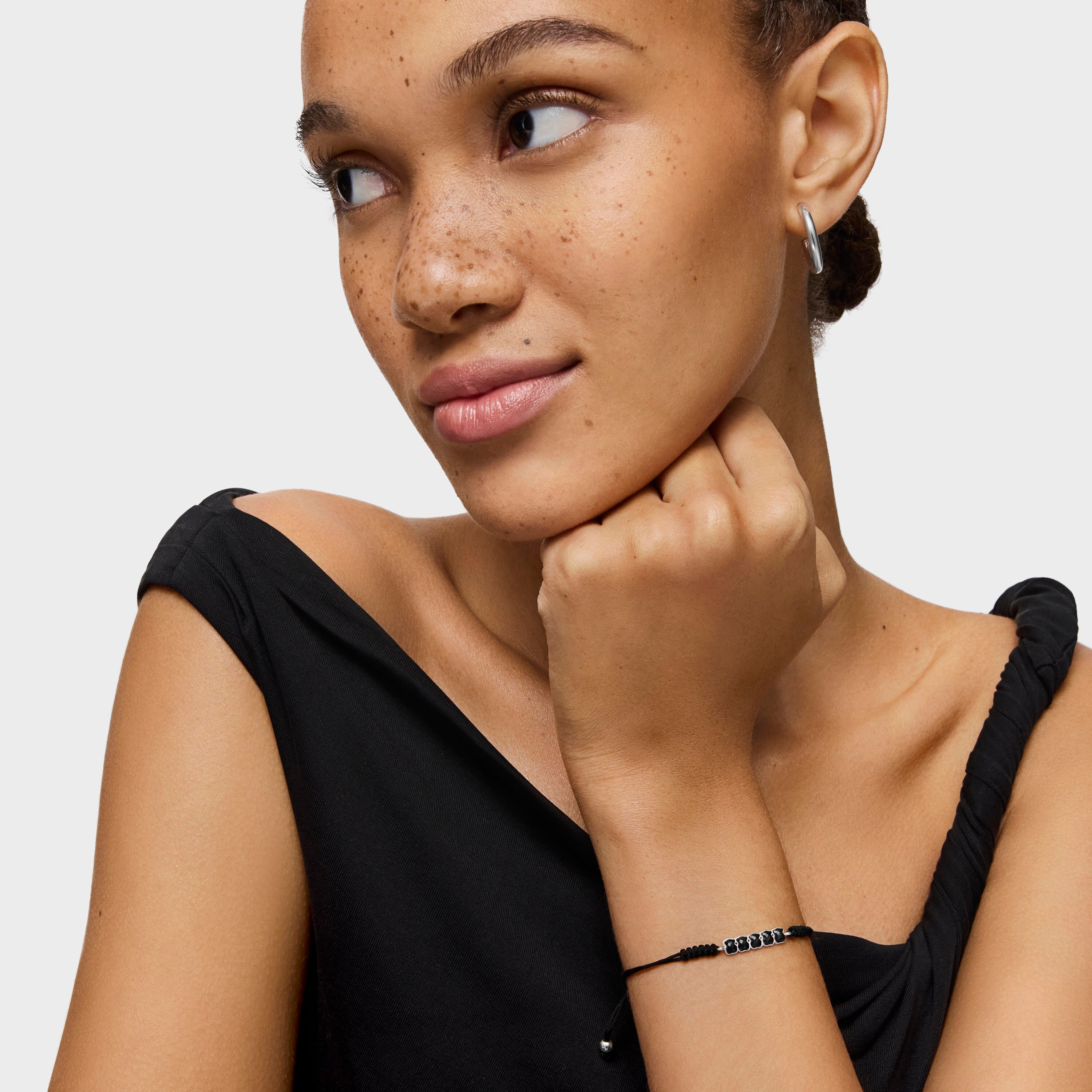Mini Onix Bracelet in Silver with Onyx and black Cord
