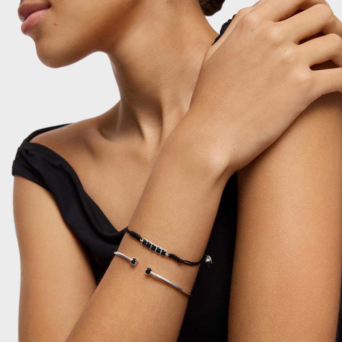Mini Onix Bracelet in Silver with Onyx and black Cord