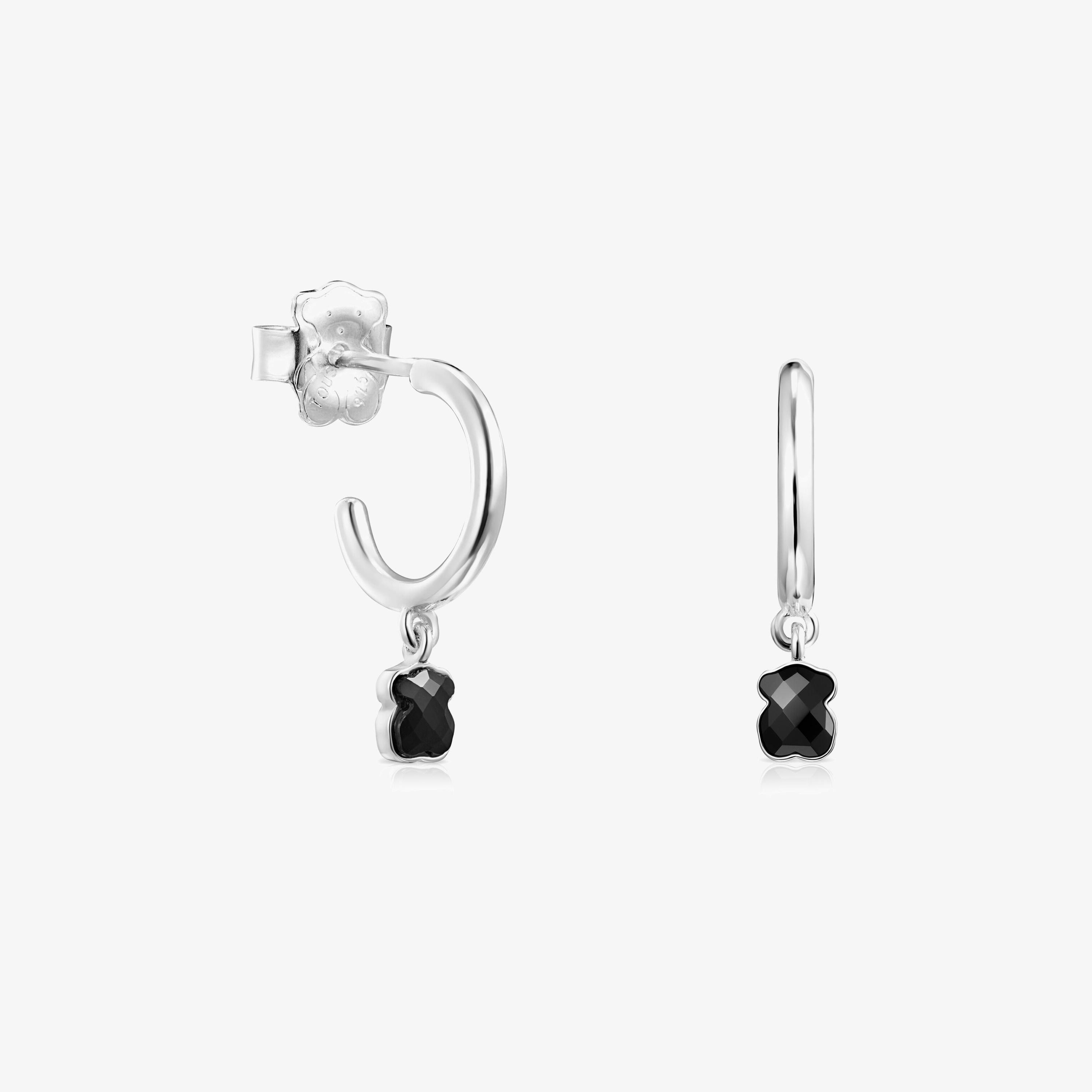 TOUS Mini Onix Earrings in Silver with Onyx 1,3cm.