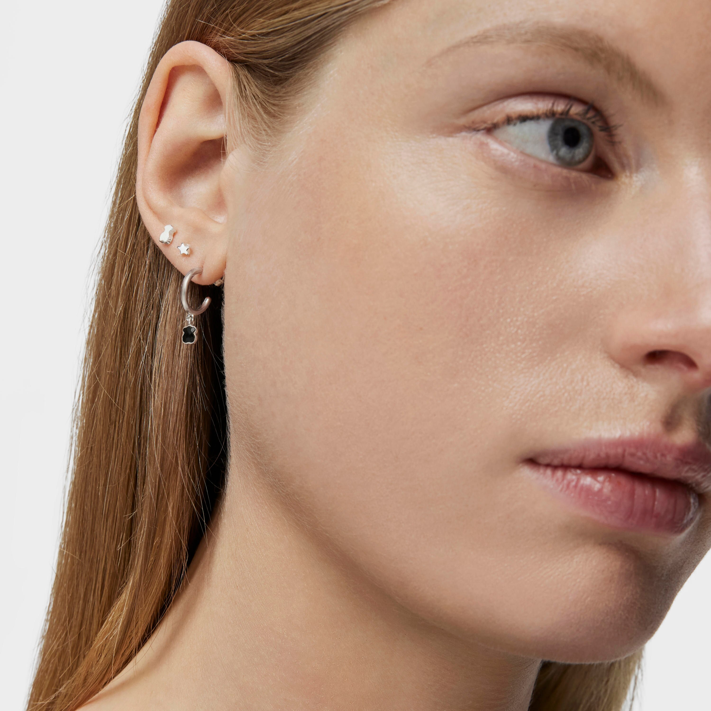 【HYERES LOR】25SS★ Subni Silver (W) Luciel Onyx Earrings TOUS Mini Onix Earrings in Silver with Onyx 0,4cm | TOUS