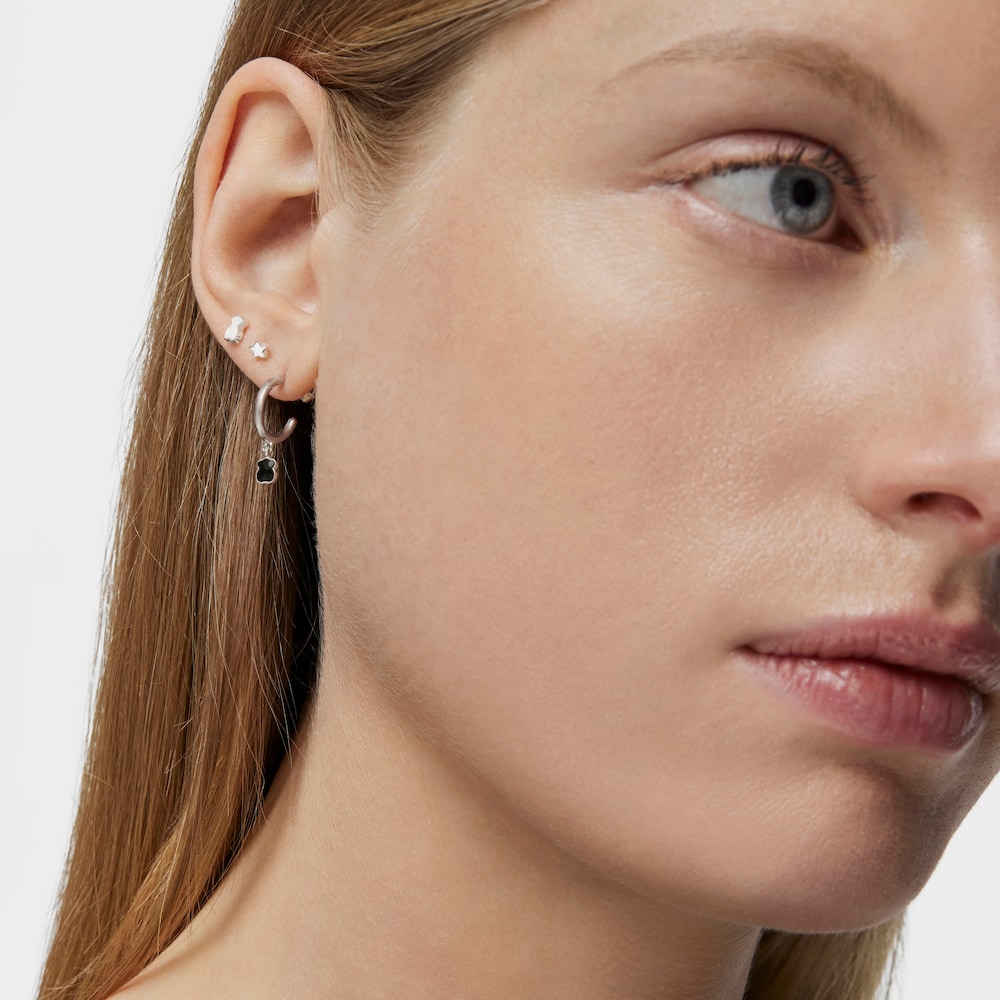 TOUS Mini Onix Earrings in Silver with Onyx 1,3cm
