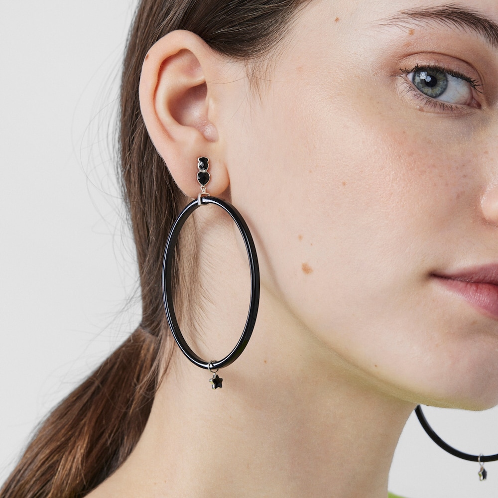 Large Mini Onix Earrings in Resin with Silver and Onyx