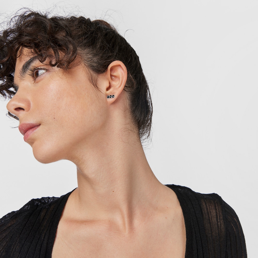 Aretes Mini Onix de Plata con tres osos de &Oacute;nix