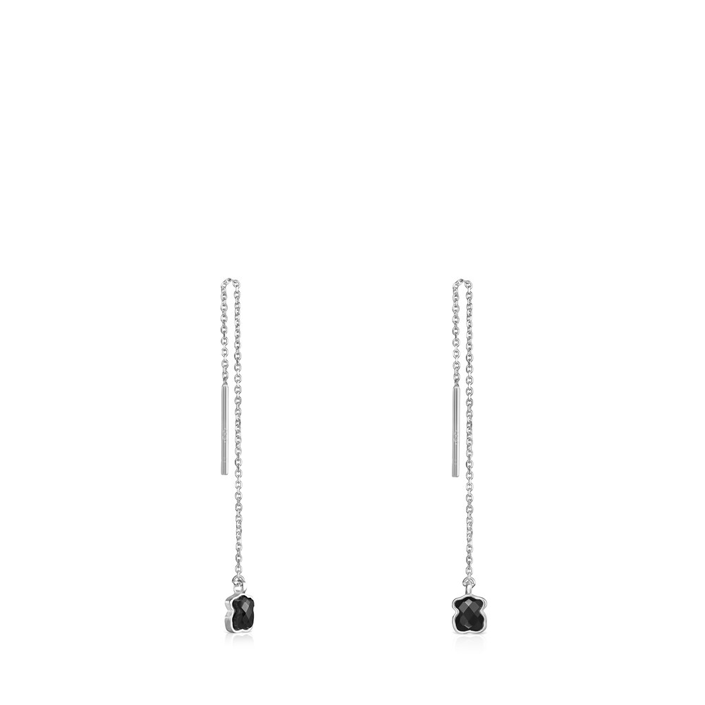 Aretes largos Mini Onix de Plata con Ónix image number 0