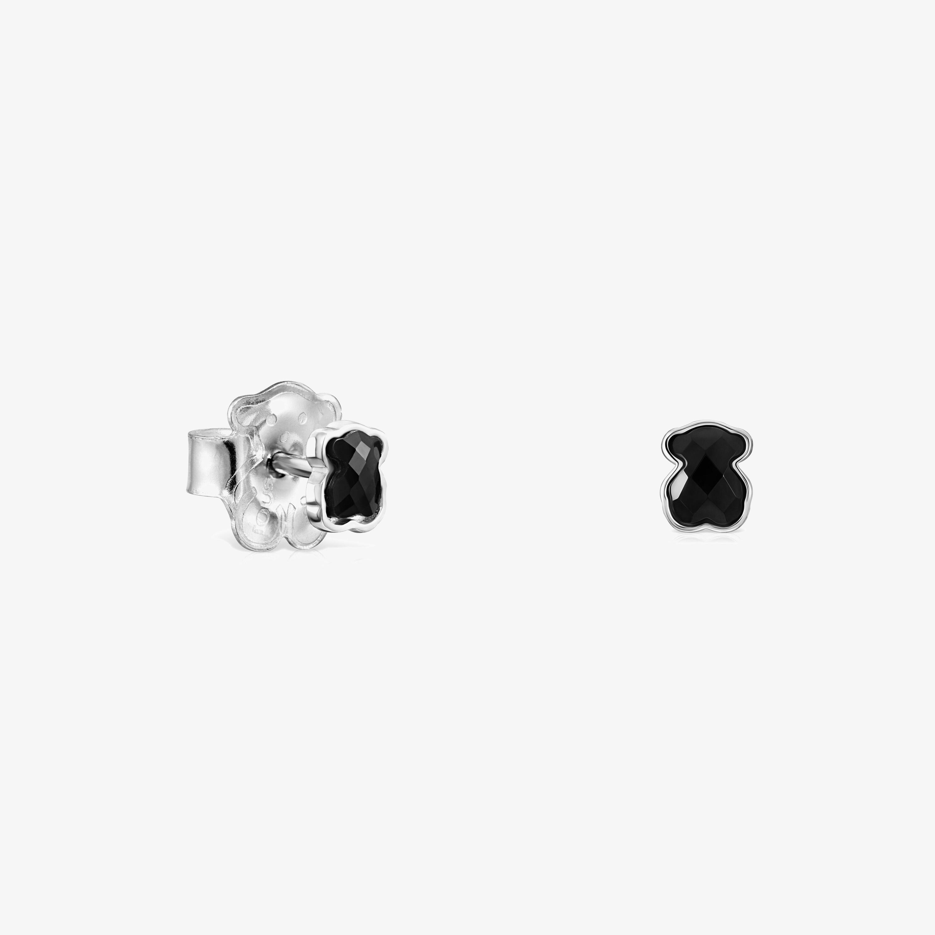 TOUS Mini Onix Earrings in Silver with Onyx 0,4cm.