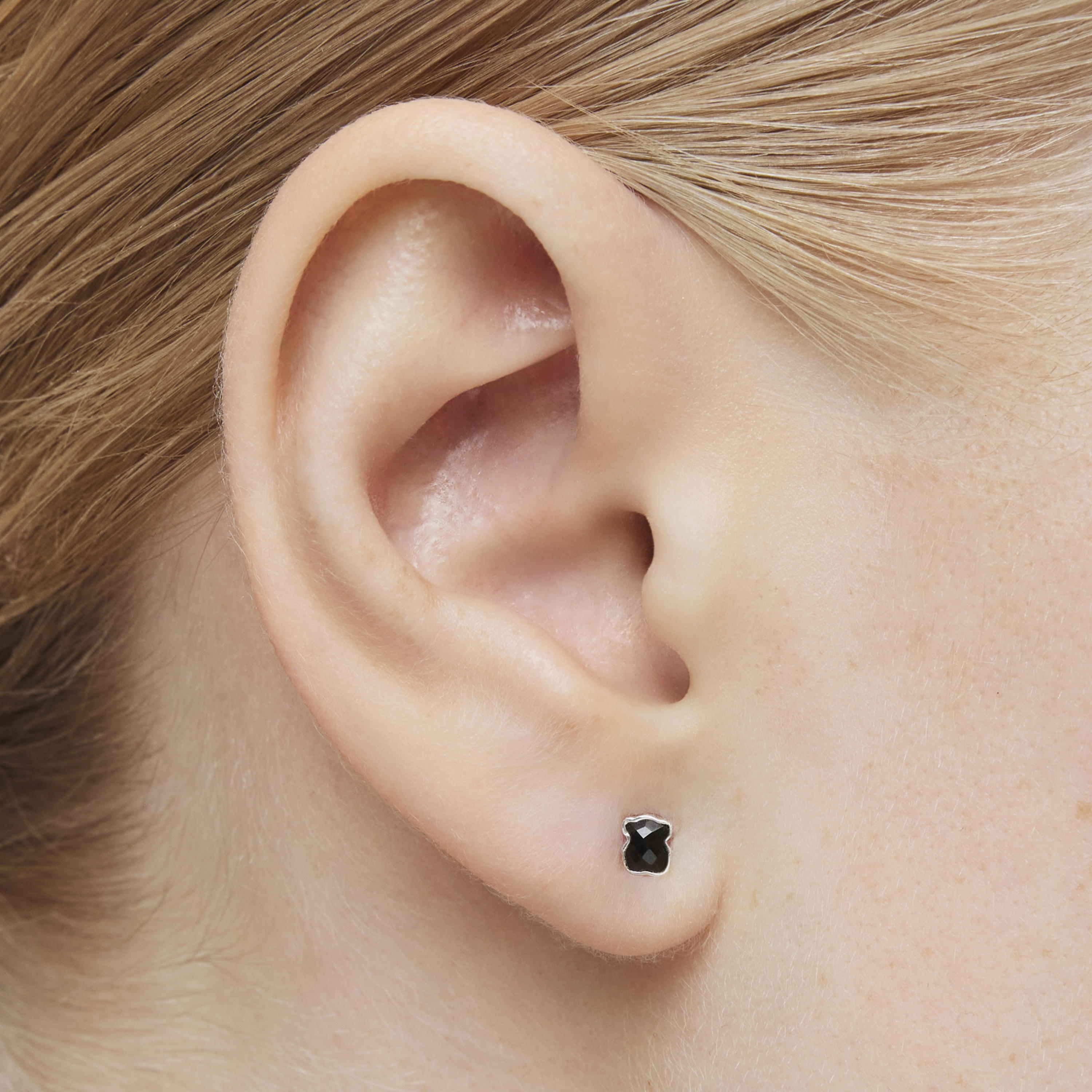 TOUS Mini Onix Earrings in Silver with Onyx 0,4cm.