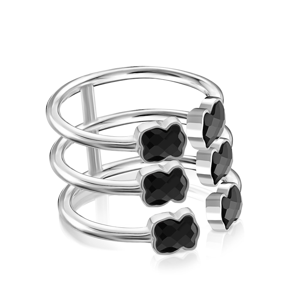 Anillo triple de plata con &oacute;nix TOUS Mini Onix