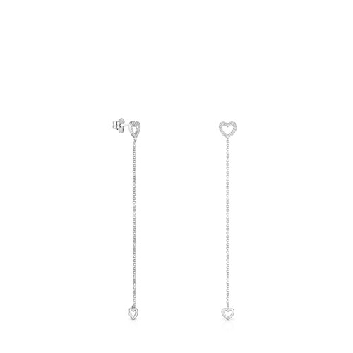 Pendientes largos coraz&oacute;n de oro blanco con diamantes Les Classiques