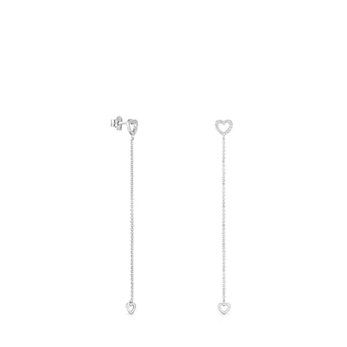 Pendientes largos corazón de oro blanco con diamantes Les Classiques