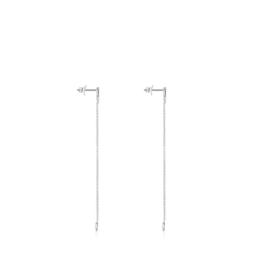 Pendientes largos corazón de oro blanco con diamantes Les Classiques