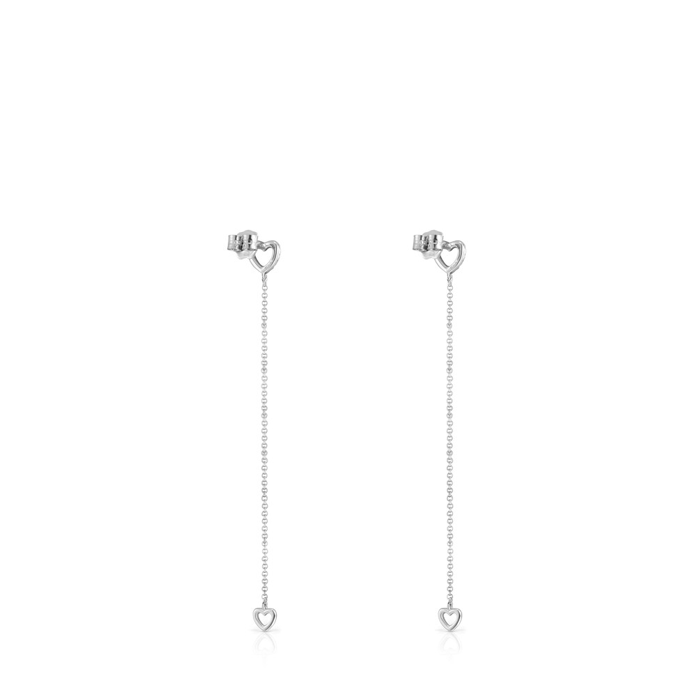 Pendientes largos coraz&oacute;n de oro blanco con diamantes Les Classiques