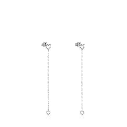 Pendientes largos corazón de oro blanco con diamantes Les Classiques