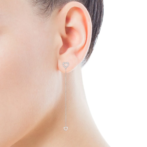 Pendientes largos corazón de oro blanco con diamantes Les Classiques